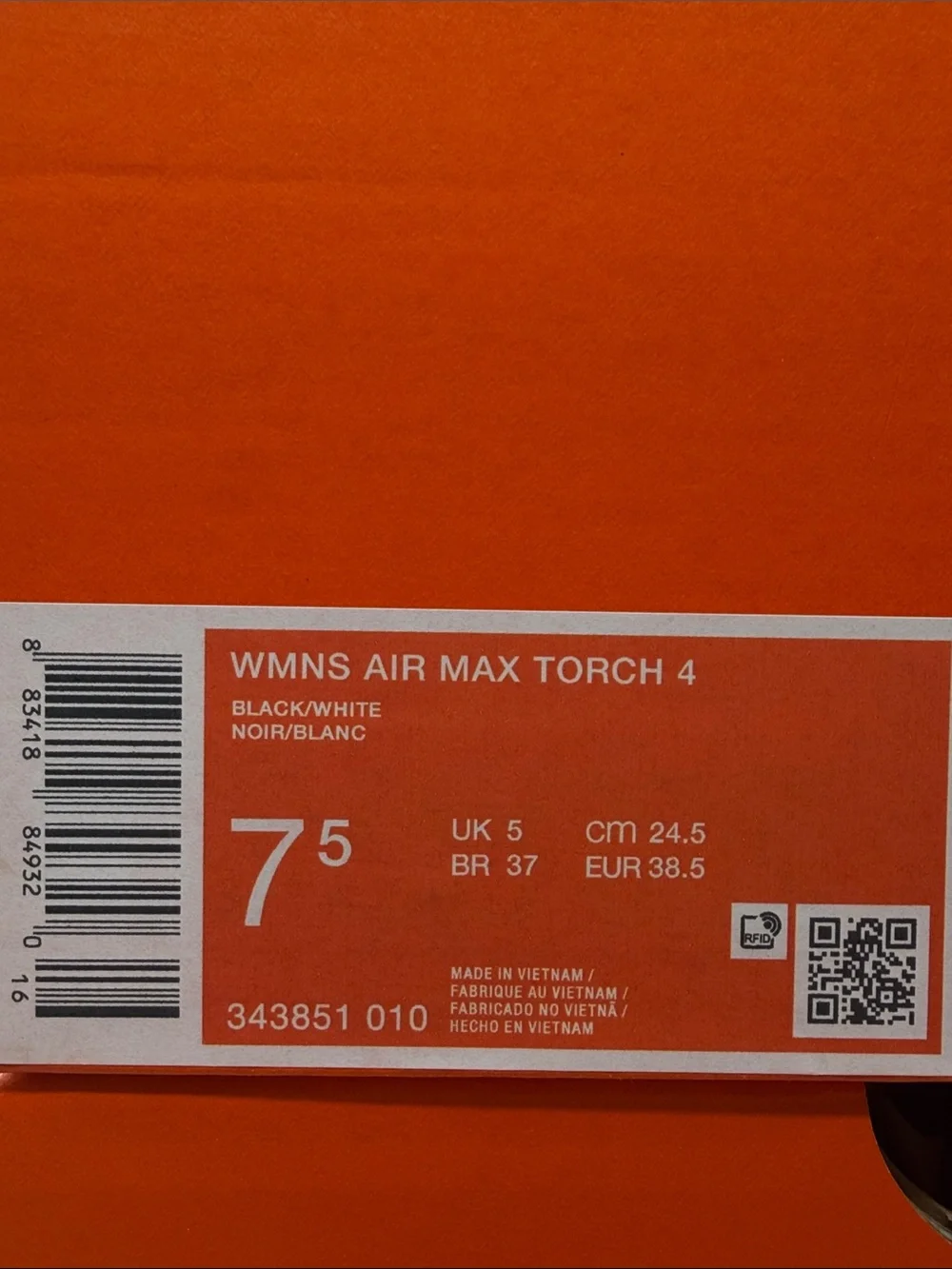 Nike Air Max Torch 4 Black White 343851-010 Women’s Size 7.5